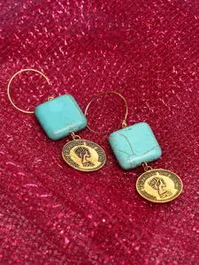 PANASH Gold-Plated Turquoise Blue Square Drop Earrings