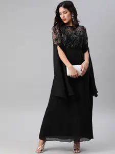 Athena Black Embellished Slit Sleeves Maxi Dress