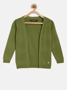 Allen Solly Junior Girls Green Self Design Front Open Sweater