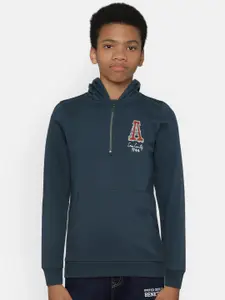 Allen Solly Junior Boys Blue Solid Hooded Sweatshirt