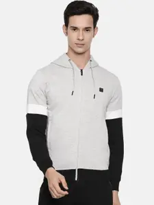Proline Active Men Grey Melange Solid Hooded Sweatshirt