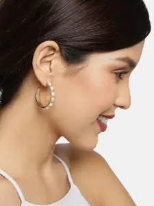 Ayesha Gold-Plated Pearl Studded Circular Half Hoop Earrings