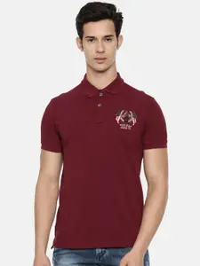 U.S. Polo Assn. Denim Co. Men Maroon Solid Polo Collar Pure Cotton T-shirt