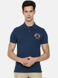 U.S. Polo Assn. Denim Co. Men Navy Blue Polo Collar Cotton Pure Cotton T-shirt