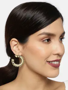 Ayesha Cream-Coloured & Black Gold-Plated Ethnic Engraved Oversized Ethnic Stud Earrings