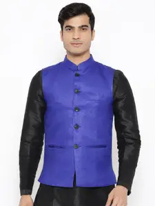 Vastraa Fusion Men Blue Textured Nehru Jacket