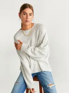 MANGO Women Grey Melange Solid Pullover