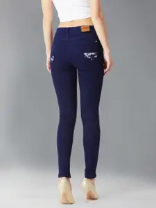 DOLCE CRUDO Women Navy Blue Skinny Fit Stretchable Mid-Rise Clean Look Stretchable Jeans