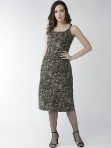 WoowZerz Women Olive Green & Black Animal Print A-Line Dress