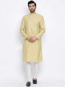 NAMASKAR Men Khaki & Off-White Solid Kurta with Churidar