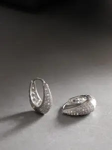 Jewels Galaxy Silver-Plated Stone Studded Circular Hoop Earrings