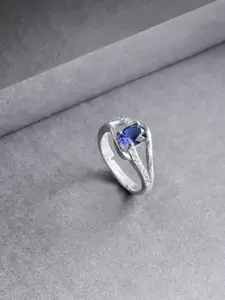 Jewels Galaxy Navy Blue Silver-Plated Stone-Studded Handcrafted Adjustable Finger Ring