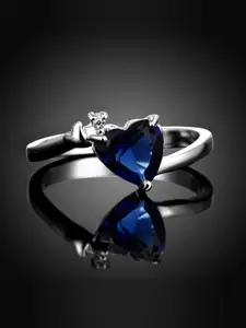 Jewels Galaxy Navy Blue Silver-Plated Stone-Studded Handcrafted Adjustable Finger Ring