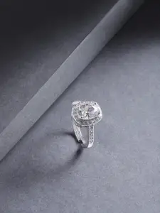 Jewels Galaxy Silver-Plated Stone-Studded Handcrafted Adjustable Finger Ring