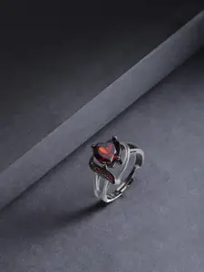 Jewels Galaxy Maroon Silver-Plated Stone Studded Handcrafted Adjustable Finger Ring