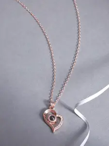 Jewels Galaxy Rose Gold-Plated Stone-Studded Handcrafted Heart Shaped Pendant with Chain
