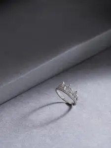 Jewels Galaxy Silver Toned Rhodium-Plated Stone Studded Handcrafted Adjustable Finger Ring