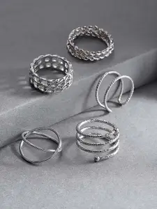 Jewels Galaxy Women Set of 8 Silver-Plated Finger Rings
