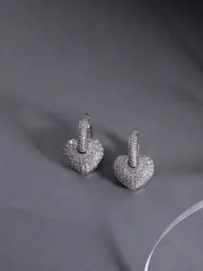 Jewels Galaxy Silver-Plated Stone Studded Heart Shaped Drop Earrings