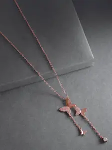 Jewels Galaxy Rose Gold-Plated Stone-Studded Butterfly-Shaped Handcrafted Necklace