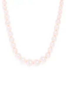 Mahi Pink Glass Beads Alloy Rhodium-Plated Choker Necklace
