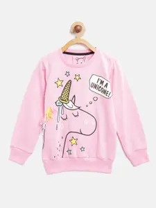 Lazy Shark Girls Pink Printed Sweatshirt