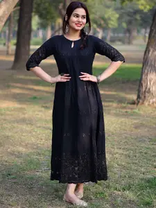 Libas Black Embroidered Ethnic Motifs A-Line Dress