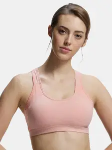 Jockey Peach-Coloured Solid Non-Wired Lightly Padded Sports Bra 1380-0105