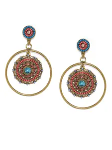 Blisscovered Gold-Toned & Pink Circular Drop Earrings