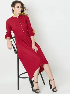 Miss Chase Women Solid Maroon Fit and Flare Dress