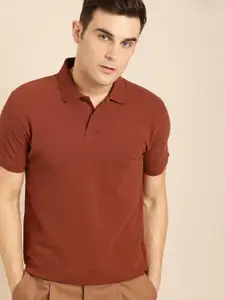 ether Men Rust Brown Solid Non-Fading Hi-IQ Polo T-shirt