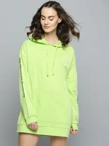 Besiva Women Green Solid Hooded Mini Sweatshirt Dress