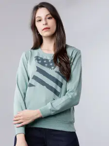 Tokyo Talkies Women Green Printed Sweatshirt