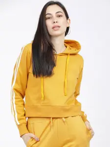 Tokyo Talkies Women Mustard Solid Hooded Sweatshirt