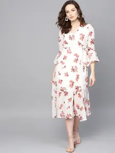 SASSAFRAS White & Pink Floral Print Wrap Dress
