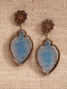 PANASH Brown & Blue  Kalakriti Wooden Classic Handcrafted Drop Earrings