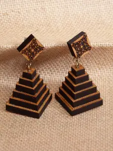 PANASH Brown Quirky Drop Wooden Earrings