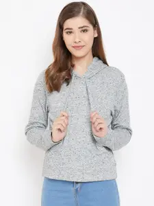 Rute Women Grey Melange Solid Hooded Sweatshirt