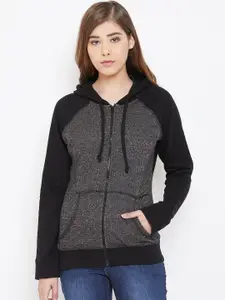 Rute Women Charcoal Grey Solid Hooded Sweatshirt