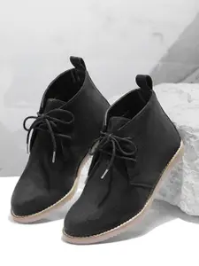 Carlton London Women Black Solid Mid-Top Chukka Boots