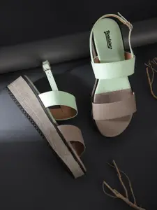The Roadster Lifestyle Co Women Taupe & Mint Green Colourblocked Flatform Heels