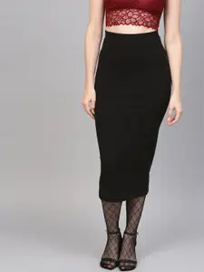 SASSAFRAS Black Ribbed Midi Pencil Skirt