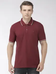 Celio Men Burgundy Solid Polo Collar T-shirt