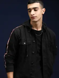 HIGHLANDER Men Black Striped Denim Jacket