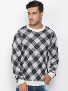 Antony Morato Men Navy Blue & Grey Checked Sweater