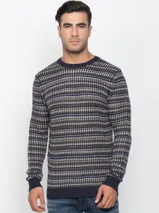 Antony Morato Men Charcoal & Blue Striped Sweater