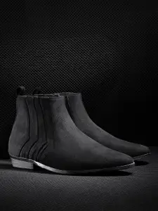 The Roadster Lifestyle Co Women Black Solid Mid-Top Chelsea Boots