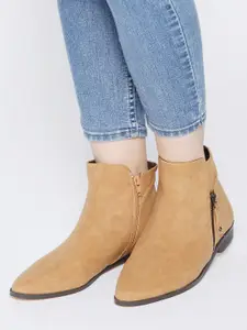 The Roadster Lifestyle Co Women Camel Brown Solid Mid-Top Flat Boots