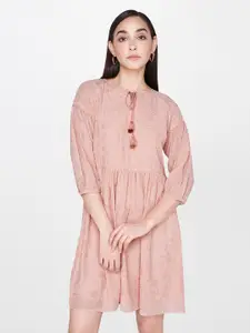 AND Women Printed Pink Fit and Flare Dress