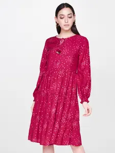 AND Women Pink Printed Fit and Flare Dress